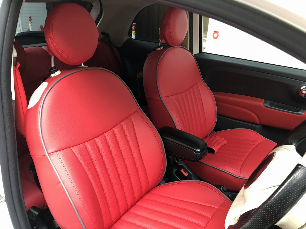 サローネ本革パンチング(Salone real leather punching) カスタム(custom) シートカバー(seatcover) スタンダード・シート PVC leather 赤(rooster red) 500／500C／500S CABANA(カバナ) フィアット(FIAT)