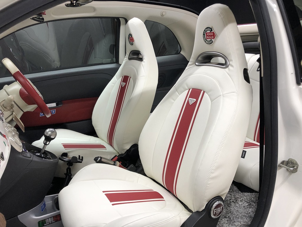 プレスト(PRESTO) カスタム(custom) シートカバー(seatcover) スポーツ・シート PVC leather 白(white) 500／500C／500S CABANA(カバナ) フィアット(FIAT) コンバーチブル(convertible)