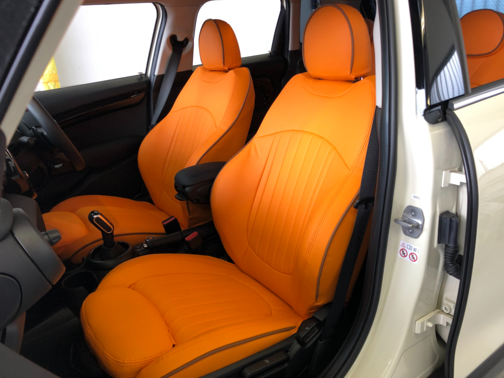 パークレーン(Parklane) カスタム(custom) スポーツ・シート オットマン付きシートカバー(seatcover) PVC leather オレンジ色(orange) F56／F55／F57／F54／F60 カバナ(CABANA) カバナシートカバー(cabana seatcover) 新型ミニ(MINI) クーパー(COOPER) ミニ5ドアクーパーエス(MINI 5 DOOR COOPER S) 5ドア(5 DOOR)